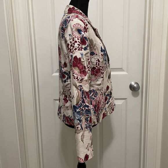 Coldwater Creek Beige Floral Lined Button Front Jacket Blazer Women's Small - Picture 2 of 6